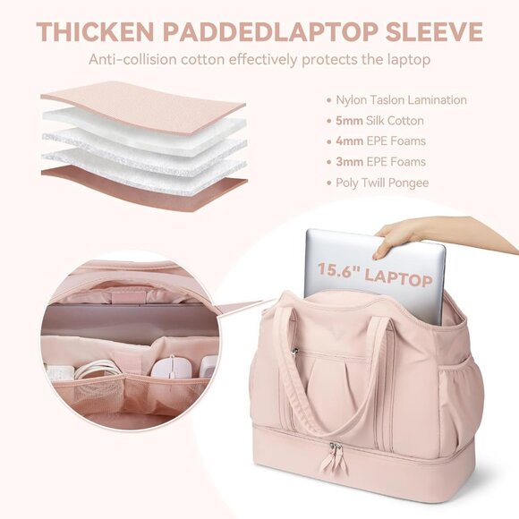 Weekender Bags for Women Travel Duffle Waterproof Gym Bag with Shoe Compartment, - Picture 4 of 7